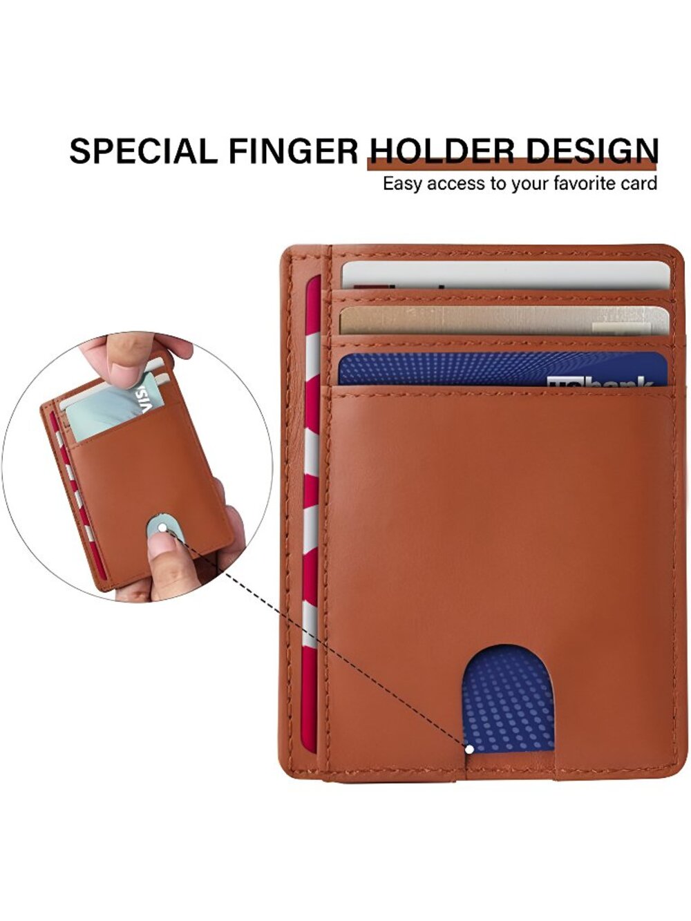 Minimalist Slim Wallet for Men, Front Pocket Leather Wallet, RFID Blocking (Tan)